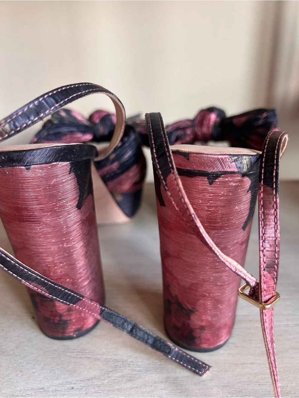 Loeffler Randall Knotted Pleated Slingback Heels in Pink and Black